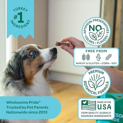 Wholesome Pride Functional Calming Support Turkey Jerky Bites, USA Made Calming Dog Treats - 8 oz
