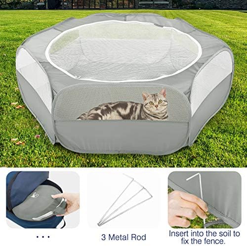 Pawaboo Small Animal Playpen with Zippered Cover,Light Gray