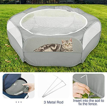 Pawaboo Small Animal Playpen with Zippered Cover,Light Gray