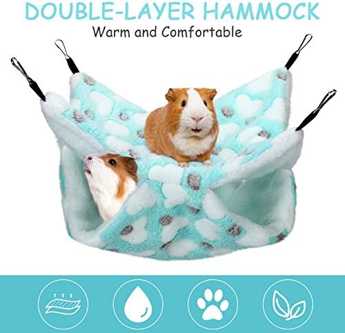 BOAO 2 Pcs Guinea Pig Rat Hammock for Pet, Mint Green, Pink, Heart Pattern
