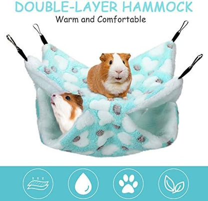 BOAO 2 Pcs Guinea Pig Rat Hammock for Pet, Mint Green, Pink, Heart Pattern