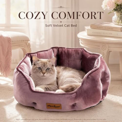 Dusty Rose Cat Bed for Indoor Cats, Removable Cushion Bed