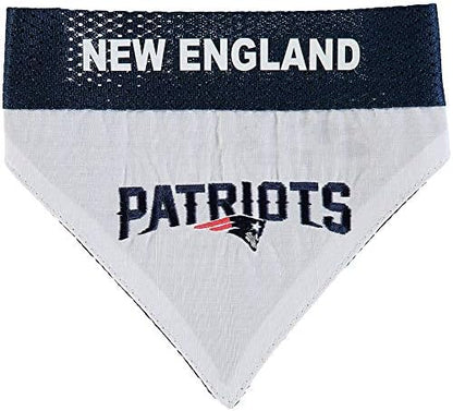 Pets First NFL DOG BANDANA - NEW ENGLAND PATRIOTS REVERSIBLE PET BANDANA. 2 Sided Sports Bandana with a PREMIUM Embroidery TEAM LOGO, Small/Medium. - 2 Sizes & 32 NFL Teams available, NEP-3217-S-M