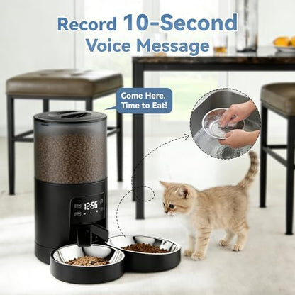 DUMOS 6L Automatic Cat Feeder for 2 Cats, Timed Pet Food Dispenser, Black