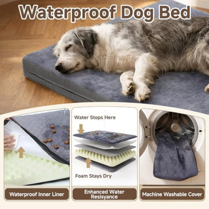XXXL Waterproof Dog Bed for Crate, Washable Reversible Large Pads, 53x36