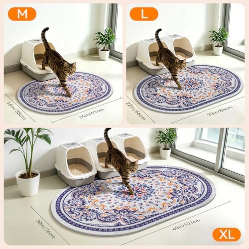 Cat Litter Mat, 40"x30" High Density PVC Litter Trapping Mat, Non-Slip, Waterproof & Urine-Proof Kitty Litter Catcher Mats, Soft on Kitten Paws, Easy to Clean, Cat Essentials Blue