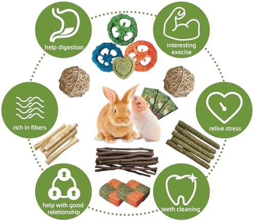 Chew Treat Rabbit Toys for Teeth Health, Natural Bunny Enrichment Toys for Boredom & Stress Relief, Keep Busy Toys for Guinea Pig Chinchilla Hamster Rat Gerbil Degu (50-60PCS)