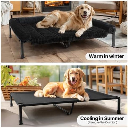 Veehoo Elevated Dog Bed with Fluffy Plush Bolster Cushion, Dog Couch Bed