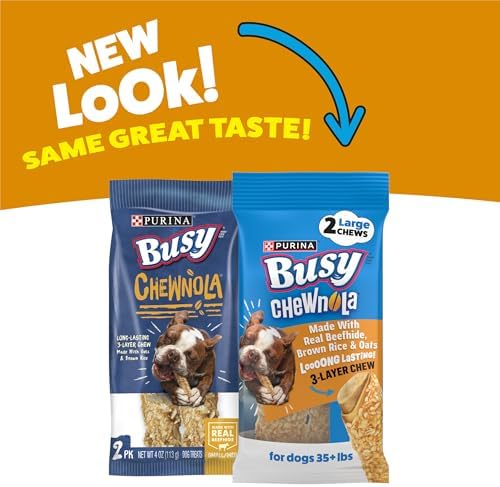 Purina Busy Rawhide Small/Medium Breed Dog Bones, Chewnola with Oats & Brown Rice - (Pack of 12) 2 ct. Pouches