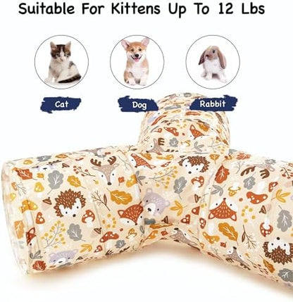 Tempcore Cat Tunnel, 3-Way Collapsible Toy for Indoor Cats, Beige Deer