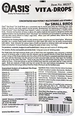 OASIS #80257 Vita Drops for Small Birds, 2- ounce liquid multivitamin