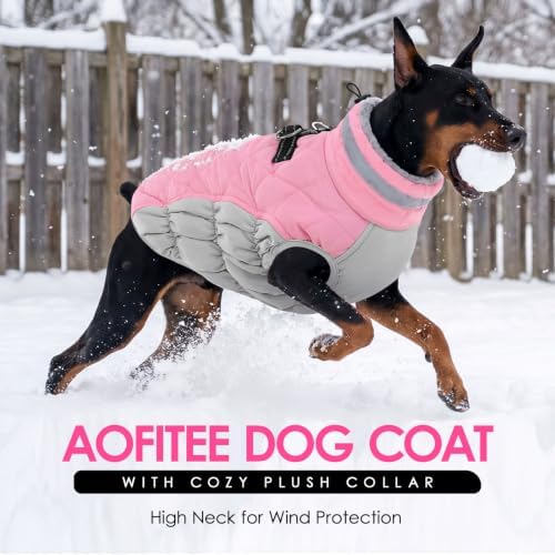 AOFITEE Dog Coat Warm Fleece Dog Winter Coat with Harness for Large Dogs