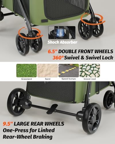 Dog Stroller for Large & Medium Dogs Up to 80 Lbs, Military Green