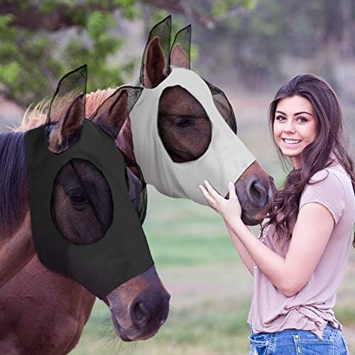 Weewooday 2 Pcs Horse Fly Mask with Ears, Soft Stretchy Horses Face Masks for Flies, Breathable Mesh Eye Cover, UV Protection Horse Masks for Pasture, Barn, Turnout(L,Black, Grey)