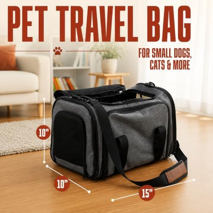 Soft Sided Pet Carrier for Small Dogs & Cats (Up to 9 lbs) – Airline Approved Underseat Travel Bag with Breathable Mesh, Luggage Strap & Washable Mat – Compact & Lightweight, Grey