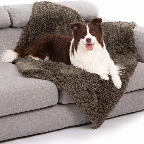 gogobunny Waterproof Dog Blanket for Couch & Furniture Protection - Super Soft Reversible Throw for Large Dogs & Cats, Calming Washable Fur & Sherpa Pet Blanket (40x50 Inch, Stone)