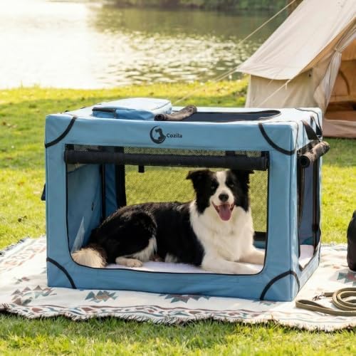 Portable Collapsible Soft Dog Crate for Large Dogs, 36in Blue