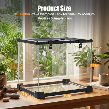 15 Gallon Fully Assembled Glass Reptile Enclosure, 20" x 12" x 14"