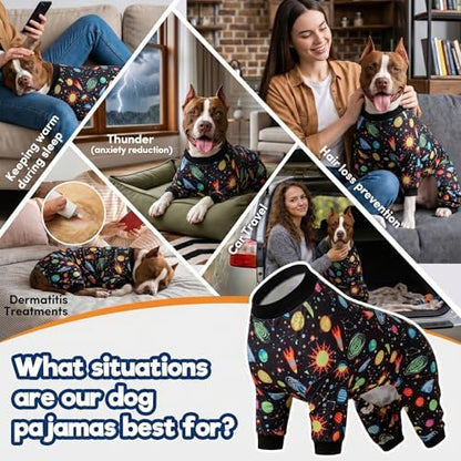 LovinPet Pajamas for Large Dogs, Big Dogs Onesies, Big Dog Pajamas, Post Surgery, Wound Care, Lightweight Stretchy Fabric, Interstellar Black Print, Dog Jumpsuit, Anti Licking, Pet PJ's, 2XL
