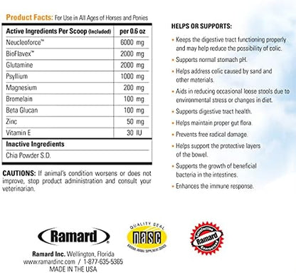 Ramard Total Gut Health Equine Digestive Support - Equine Gut Health Supplement Probiotics for Horses, Healthy Gut Vitamins, Gastric Relief, Optimum Digestive Health for Horses 1.12lb, 30-Day Supply