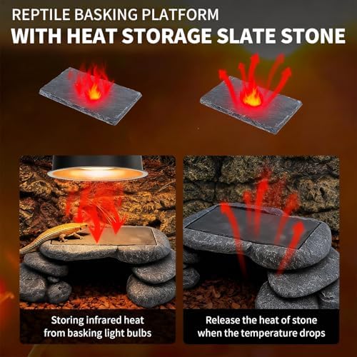 Large Bearded Dragon Basking Platform, Lizard, Snake or Reptile Hide with Heat Storage Slate Stone, 12.6x7x3.5 inch Oversized Gecko Hide Cave