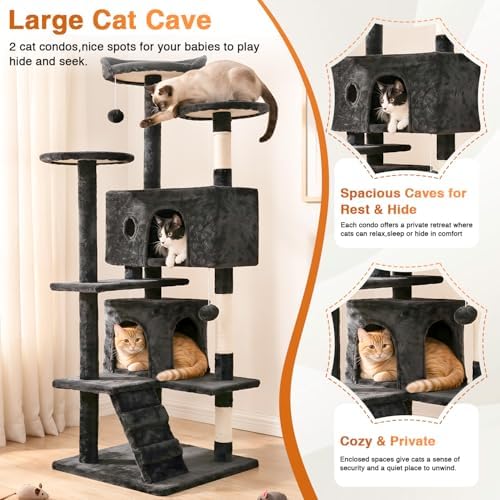 FDW | 54" Cat Tree Tower | Dark Gray | Multi-Level Indoor Activity Center