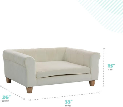 CRITTER SITTERS 33” Faux Suede Ped Bed in Cream, Durable Washable Sofa Couch for Small & Medium Cats & Dogs, Must Have Accessory for Yorkies, Shih Tzus & Frenchies, Kitten & Puppy Essential Furniture