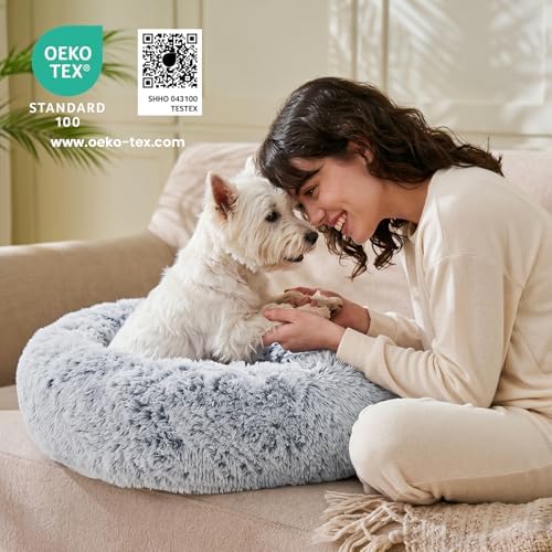 JOLLYVOGUE Dog Bed, Calming Anti-Anxiety Large Dog Bed, Fluffy Donut Cushion for Medium and Large Pets (31")