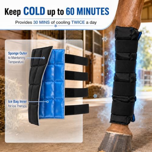 LOVIVO 4 Pack Reusable Gel Horse Ice Boots, Adjustable 4 Leg Cooling Wraps
