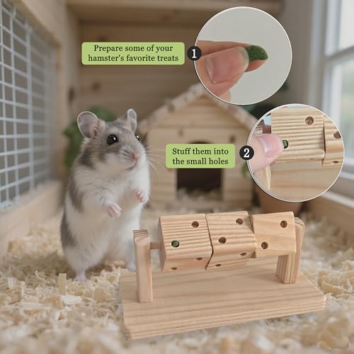 Small Animal Natural Wood Activity Toy with Rotating Cubes for Hamsters Gerbils Mice Unpainted