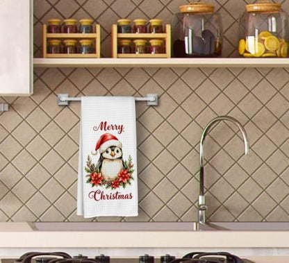 Merry Christmas Penguin Kitchen Dish Towels Dishcloth 16x24 Inches