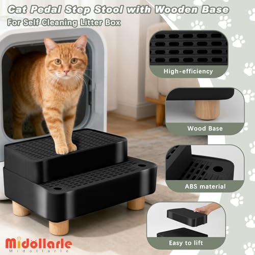 Adjustable Cat Ramp for Litter Box, 2-Step Litter Trapper, Black
