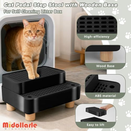 Adjustable Cat Ramp for Litter Box, 2-Step Litter Trapper, Black