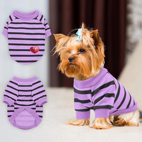 Queenmore Large Striped Dog Shirt,Soft Breathable Dog Shirt for Dogs Cats Boy Girl,Pet Clothes for All Season,Breathable Lightweight Pet Tshirt for Frenchie, Dachshund, Yorkie
