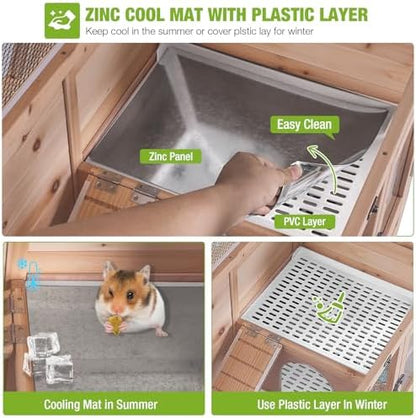 GUTINNEEN Guinea Pig Cages with Anti Chewing Sturdy Plastic Floor and Cool Zinc Plate, Indoor Rabbit Hutch with Hideout and Platform, Elevated Legs Hamster Cage 36.6" L (Nature)