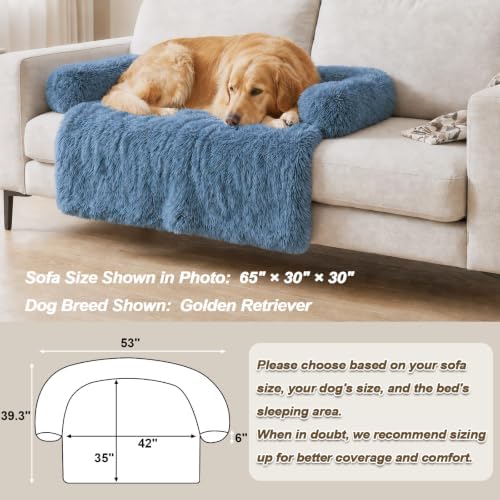 GGIB Calming Dog Bed Fluffy Plush Dog Mat for Furniture Protector with Removable Washable Cover for Large Medium Small Dogs and Cats (Extra Large (53x39.3x6), Navy)