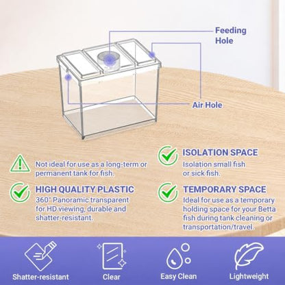 MoonOrange Mini Betta Fish Tank, Small Fish Bowl for Temporary Space, 0.2 Gallon Stackable Cube Tank with Betta Leaf and Gravels for Small Fish, Insect, Shrimp, Crab, Spider.(Pack-1)