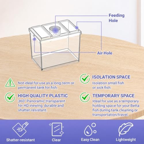 MoonOrange Mini Betta Fish Tank, Small Fish Bowl for Temporary Space, 0.2 Gallon Stackable Cube Tank with Artificial Plants and Gravels for Small Fish, Insect, Shrimp, Crab, Spider. (Pack-2)