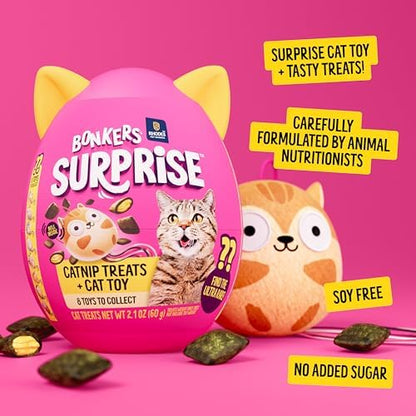 Bonkers Surprise Catnip Flavor Cat Treats, 60g Egg Case with Blind Box Cat Toy (1 of 8 Collectible Toys)