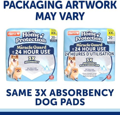 Hartz Miracle Guard Dog and Puppy Dog Pads Max Absorbency 24 Hour Use Odor Eliminating No Leaks, 2XL Size 20 Count
