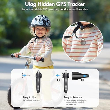 lulaven GPS Tracker for Kids 4 Pack, Magnetic Unlocker Tool, Hidden Anti-Removal Pin Tag, Works with Apple Find My (iOS only), No Monthly Fee, Tracking Device for Children Elderly Pets Backpack