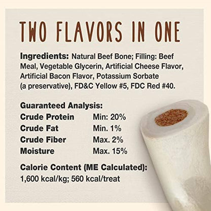 Cadet Stuffed Shin Bone, Long-Lasting Dog Chew Bones for Aggressive Chewers, High-Protein Filled Bone Dental Chew for-Dogs, Bacon & Cheese Flavor Filling, 5-6" for Large Dogs (Pack of 2)