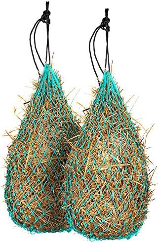 Majestic Ally 2 pcs Slow Feed 42” Hay Net for Horses, Strong Small 2x2” Holes, Nylon Rope Hanging, Adjustable Travel Feeder for Trailer and Stall, Simulates Grazing, Reduce Waste