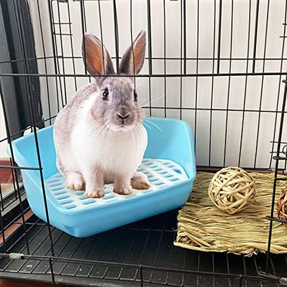 kathson Rabbit Litter Box Pet Toilet Cage Box Potty Trainer Corner with Small Animal Cage Cleaner Broom Brush Dustpan for Bunny Chinchilla Guinea Pig Ferret(Blue)
