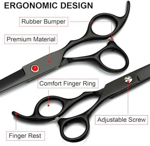 TINMARDA Dog Grooming Kit, Titanium Black Stainless Steel Dog Grooming Scissors with Curved Shears, Black Finger Rings - 4 Piece Sharp Durable Pet Shears for Dogs Cats At Home Salon-Quality Grooming