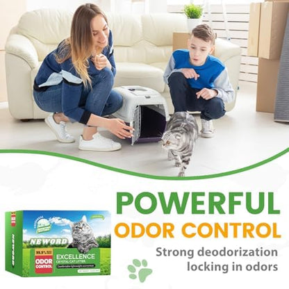 NEWORD Non-Clumping Crystals Cat Litter, Superior Odor Control Silica Gel Litter, Low Tracking & Dust-Free, Soft-On-Paws, Aloe Vera Fragrance, 14 lbs (2 Packs of 7lb Bags)