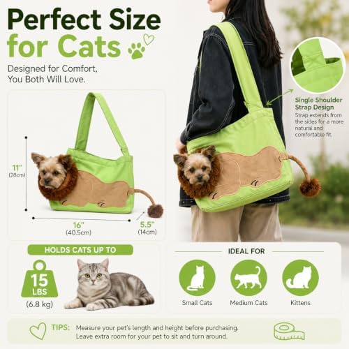 Lion Cat Carrier for Small Cats & Puppies, Canvas Pet Sling Bag