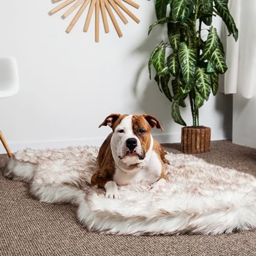 Faux Fur Orthopedic Dog Bed, Memory Foam, White w/Brown Tips 60"x35"