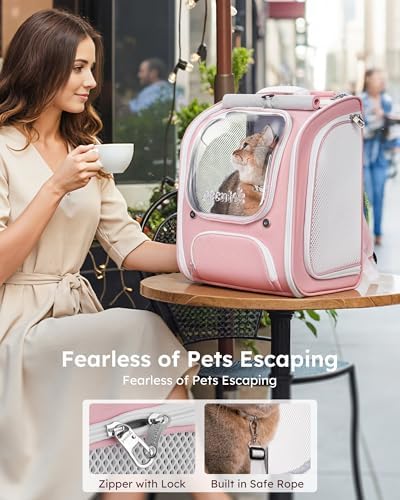 Pecute Cat Backpack Carrier,Large Space Cat Bubble Backpack,Ergonomic,Pink