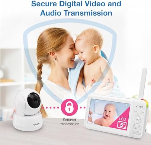 VTech Baby Monitor No WiFi– See Every Corner of the Nursery, Remote Pan-Tilt-Zoom, Hack-Proof, 5" Screen, 17Hr Battery, 1000ft Range, Night Vision, Temperature Sensor | 924W
